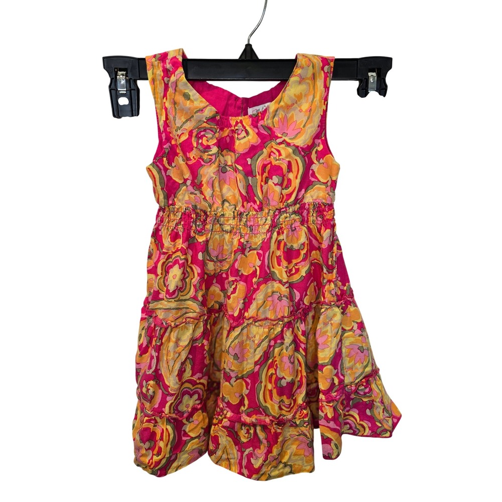 The Childrens Place Girls Pink Floral Paisley‎ Tiered Cotton Dress 18-24 Months